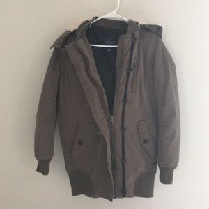 American eagle parka brown olive fur lined hood XS